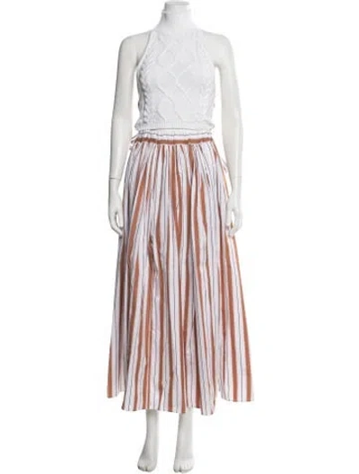 Pre-owned Rosie Assoulin Striped Skirt Set In Orange