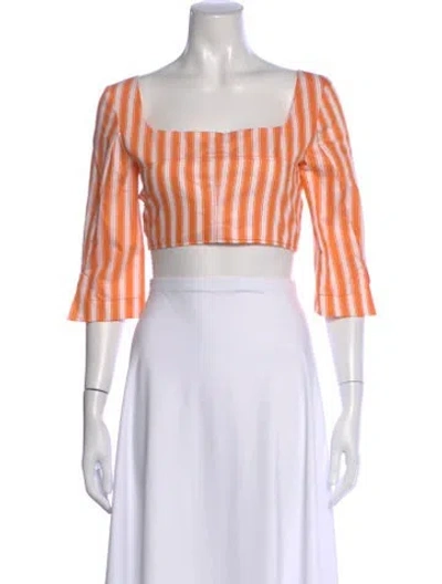 Pre-owned Rosie Assoulin Striped Square Neckline Crop Top W/ Tags In Orange
