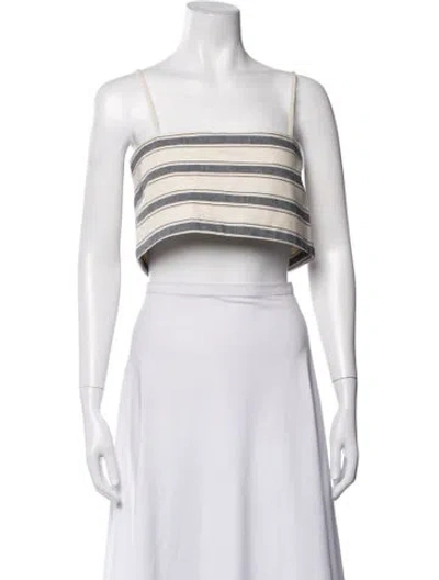 Pre-owned Rosie Assoulin Striped Square Neckline Crop Top In White