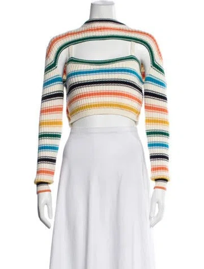 Pre-owned Rosie Assoulin Striped Square Neckline Sweater In White