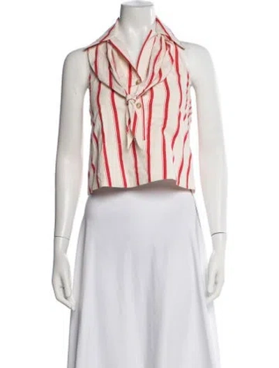 Pre-owned Rosie Assoulin Striped Tie Neck Top In Neutrals