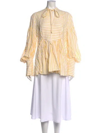 Pre-owned Rosie Assoulin Striped Tie Neck Top In Yellow