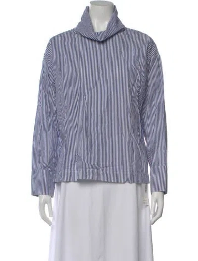 Pre-owned Rosie Assoulin Striped Turtleneck Top In Blue