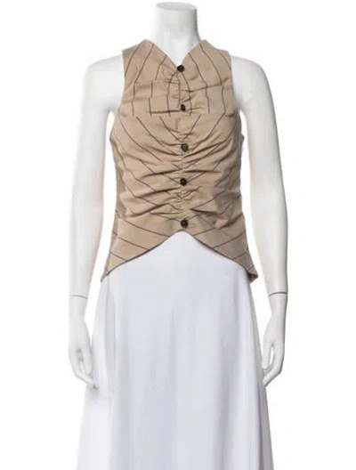Pre-owned Rosie Assoulin Striped V-neck Top In Neutrals