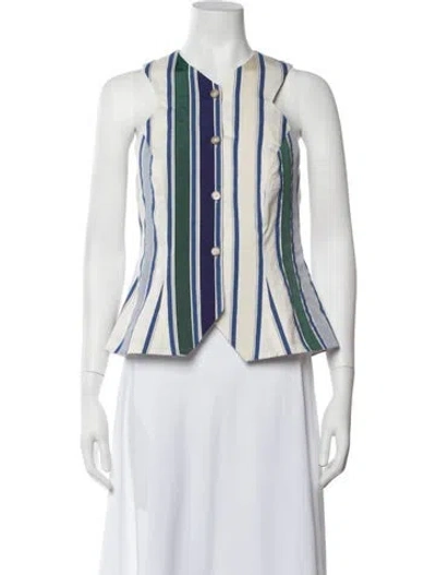 Pre-owned Rosie Assoulin Striped V-neck Top W/ Tags In White
