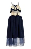 Rosie Assoulin Sun Room Bow-detailed Silk Maxi Dress In Navy