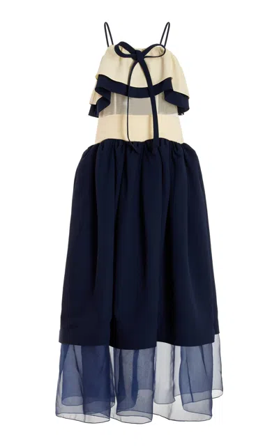 Rosie Assoulin Sun Room Bow-detailed Silk Maxi Dress In Navy
