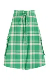 Rosie Assoulin Surf Plaid Lace-up Cotton Knee-length Shorts In Green