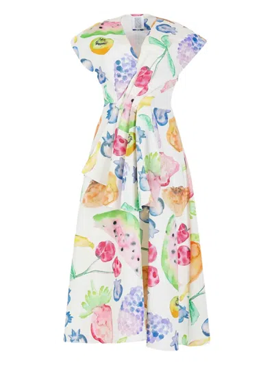Rosie Assoulin Swept Away Fruit-print Cut-out Midi Dress In White