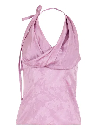 Rosie Assoulin Swoop There It Is Floral Jacquard Top In Pink
