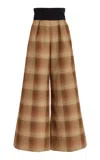 Rosie Assoulin Tie Palazzo Plaid Wide-leg Pants In Brown