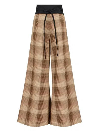 Rosie Assoulin Tie-plaid Palazzo Trousers In Brown