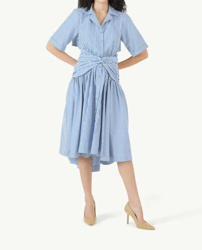 Rosie Assoulin Tie Shirt Dress In Blue Stripe