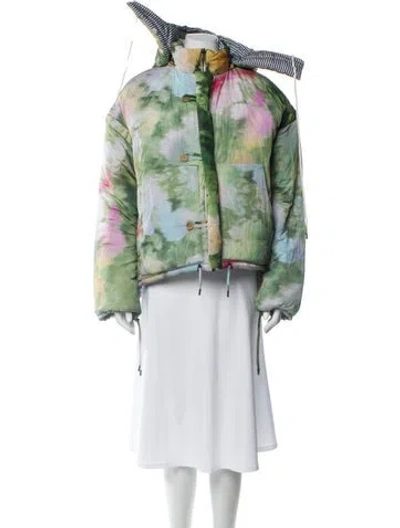 Pre-owned Rosie Assoulin Tie-dye Print Coat In Green