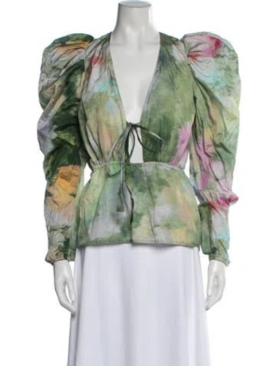 Pre-owned Rosie Assoulin Tie-dye Print V-neck Top In Multicolor