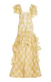 Rosie Assoulin Tiered Ruffle Stretch-cotton Gown In Yellow