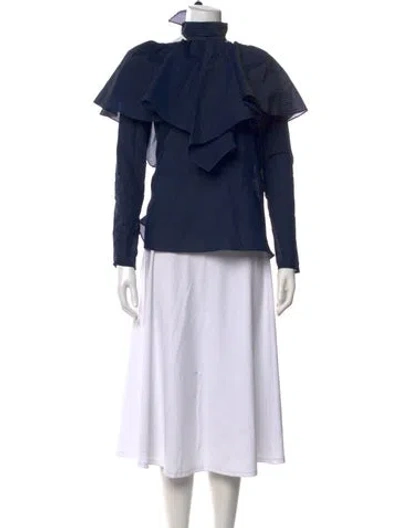 Pre-owned Rosie Assoulin Turtleneck Long Sleeve Top In Blue