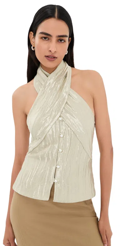 Rosie Assoulin Twisted Metallic Halter Top In White