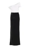 Rosie Assoulin Twisted Off-the-shoulder Silk Crepe Maxi Dress In Black,white