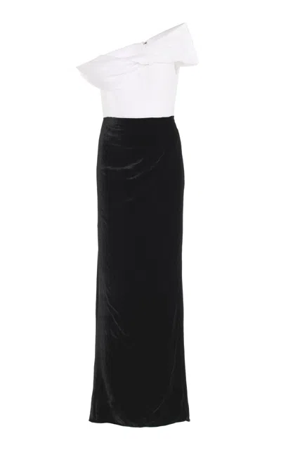 Rosie Assoulin Twisted Off-the-shoulder Silk Crepe Maxi Dress In Black,white
