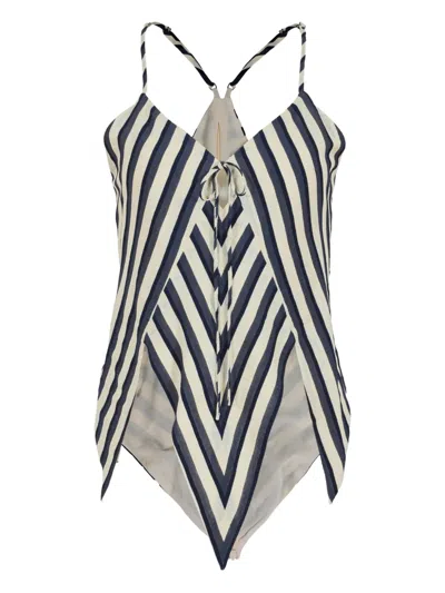 Rosie Assoulin V-neck Chevron-striped Top In Gray