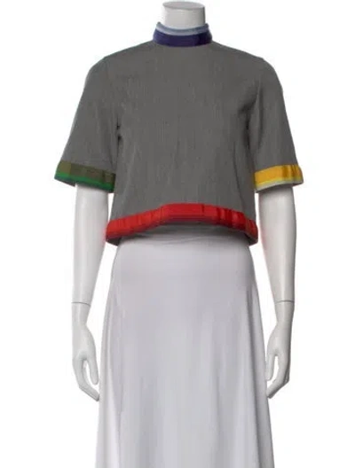 Pre-owned Rosie Assoulin Virgin Wool Mock Neck Crop Top In Gray