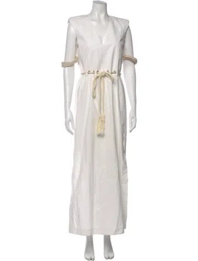 Pre-owned Rosie Assoulin V-neck Long Dress In Neutral
