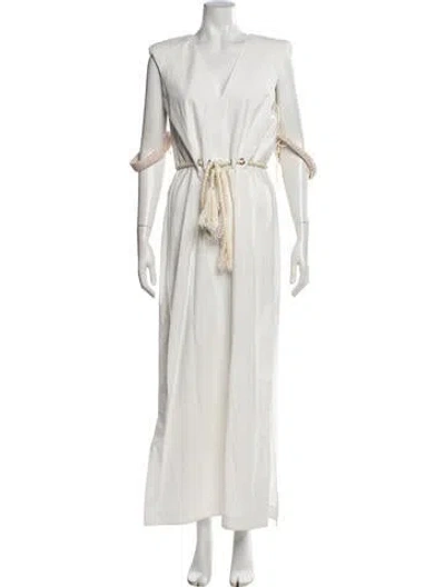 Pre-owned Rosie Assoulin V-neck Long Dress In Neutrals