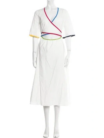 Pre-owned Rosie Assoulin V-neck Midi Length Dress In White