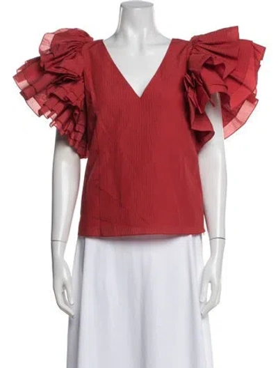 Pre-owned Rosie Assoulin V-neck Short Sleeve Top In Red
