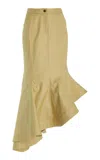 Rosie Assoulin Wave Flared Cotton Midi Skirt In Khaki
