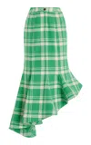 Rosie Assoulin Wave Plaid Cotton Maxi Skirt In Green