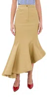 Rosie Assoulin Wave Flared Cotton Midi Skirt In Wheat