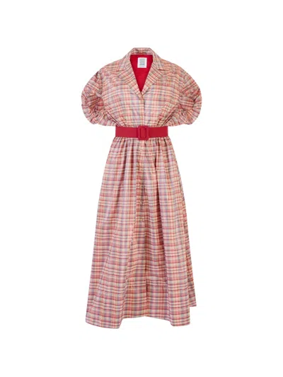 Rosie Assoulin Wind At Your Back Belted Checked Silk-blend Maxi Dress In Multi