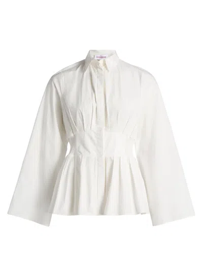 Rosie Assoulin Boogie Woogie Bugle Boy Shirred Cotton-poplin Blouse In White
