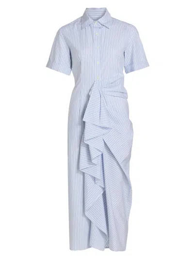 Rosie Assoulin Women's Gathered Ruffle Cotton Poplin Shirtdress In Blue