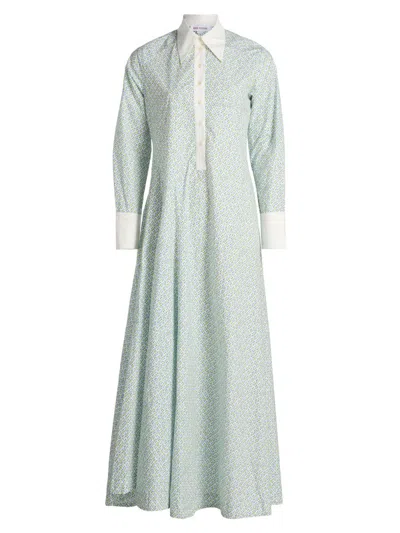Rosie Assoulin Women's Groovy Geometric Cotton Maxi Shirtdress In Blue