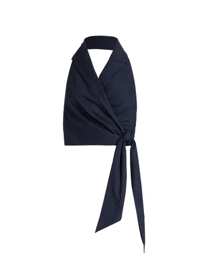 Rosie Assoulin Halter Tie Top In Blue
