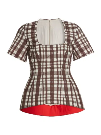 Rosie Assoulin Women's Hourglass Checkered Top In Cafe Deserto