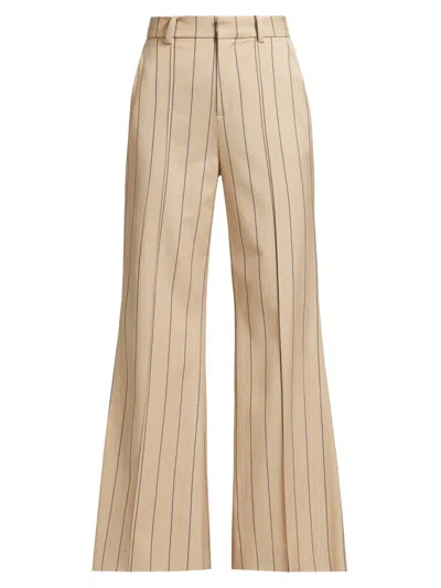 Rosie Assoulin Women's Striped Stretch-cotton-blend Mid-rise Flared Pants In Brown
