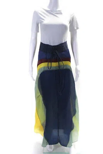 Pre-owned Rosie Assoulin Womens Surf Dream Organza Stripe Midi Skirt Navy Blue Silk Size 0