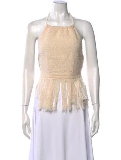 Pre-owned Rosie Assoulin Wool Halterneck Crop Top W/ Tags In Neutral