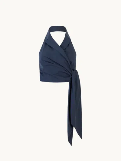 Rosie Assoulin Wrapped Up Halter Top Navy 8 In Blue