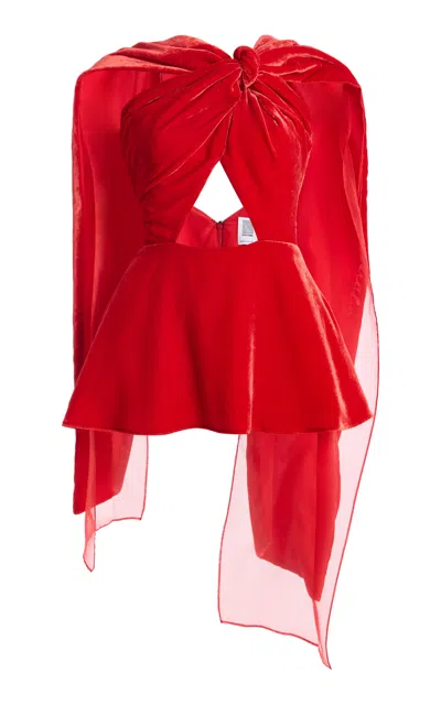 Rosie Assoulin X-drape Velvet Top In Red
