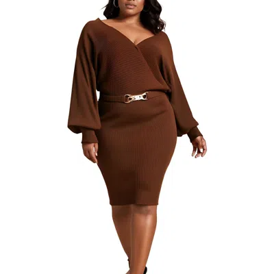 Rosie Harlow Juniors Womens Chain Surplice Sweaterdress In Brown