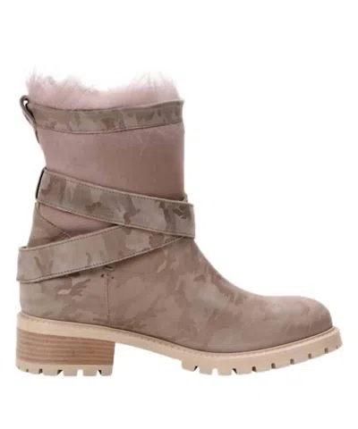 Ross & Snow Emilina Weatherproof Shearling Moto Boot In Blush Camo In Beige