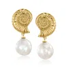 Ross-simons 10-10.5mm Cultured Pearl Seashell Drop Earrings In 18kt Gold Over Sterling