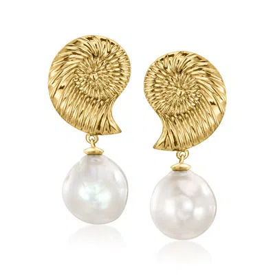 Ross-simons 10-10.5mm Cultured Pearl Seashell Drop Earrings In 18kt Gold Over Sterling In Multi