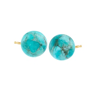 Ross-simons 10-10.5mm Turquoise Bead Stud Earrings In 14kt Yellow Gold In Blue