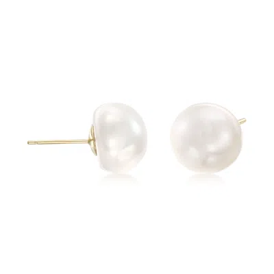 Ross-simons 10-11mm Cultured Button Pearl Stud Earrings In 14kt Yellow Gold In White